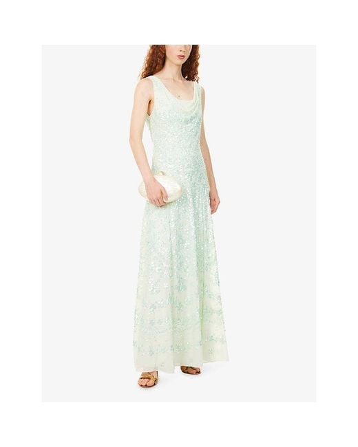 Needle & Thread Green Freya Georgette Sequin-Embellished Gown