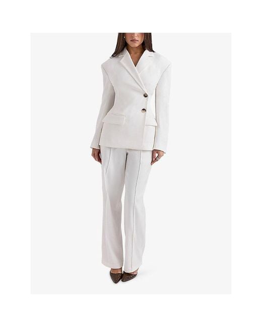House Of Cb White Hayden Checked Stretch-Woven Trousers