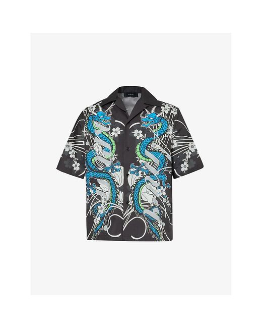Amiri Blue Dragon Graphic-pattern Cotton Shirt for men