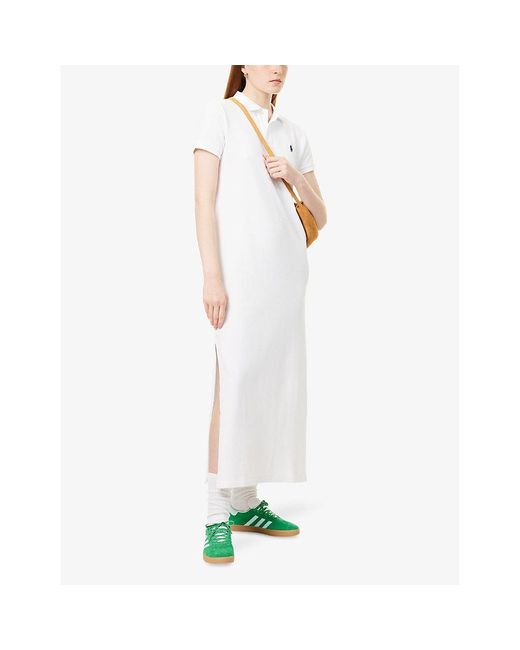 Polo Ralph Lauren White Polo-Collar Short-Sleeves Cotton-Piqué Midi Dress
