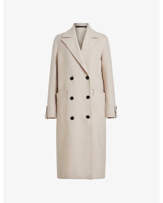 AllSaints Millie Doublebreasted Recycled Woolblend Coat in Natural