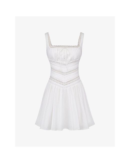 House Of Cb White Tiffani Square-Neck Lace-Trim Stretch-Cotton Mini Dress