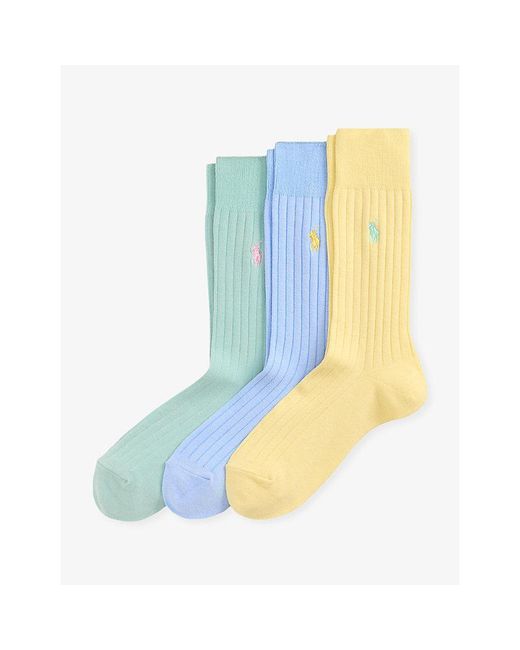 Polo Ralph Lauren Blue Pack Of Three Ribbed Cotton-Blend Socks for men