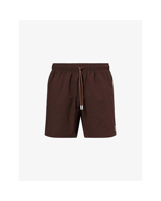 Boss Brown Iconic Stripe Swim Shorts for men