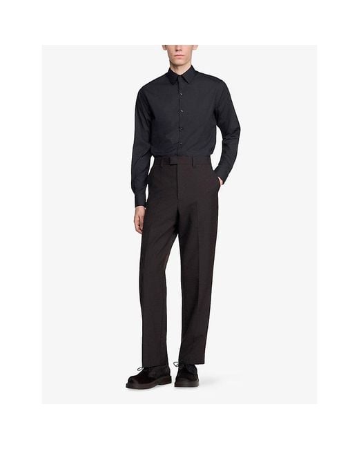 Sandro Black Straight-Leg Regular-Fit Wool Trousers for men