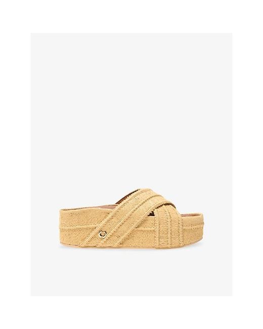 Maje Natural Platform Cross-Strap Woven Sandals