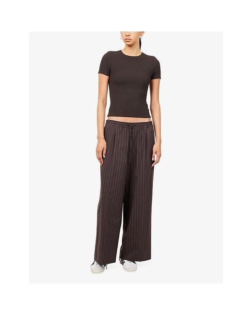 WE Are Tala Brown Pinstriped Wide-Leg Woven Trousers