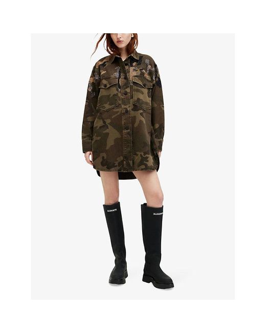 AllSaints Multicolor Lily Bead-embellished Camouflage-print Organic Cotton-blend Overshirt X