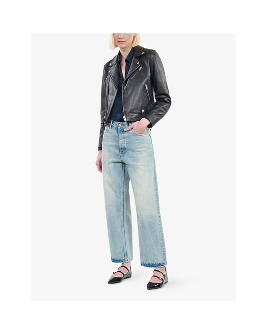 The Kooples Blue Asymmetric-Fastened Lambskin-Leather Biker Jacket