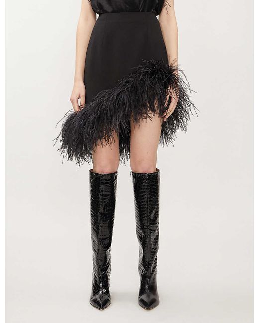16Arlington Black Vivien Feathered Crepe Mini Skirt