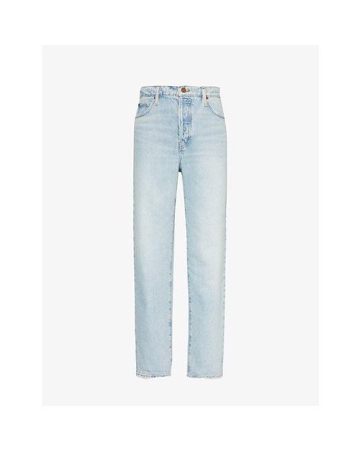 FRAME Blue Le Mec Straight-leg High-rise Recycled-cotton Jeans