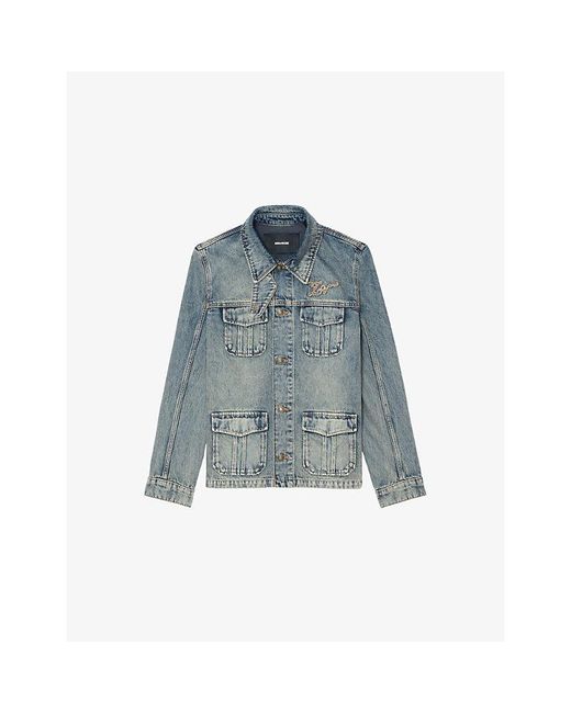 Zadig & Voltaire Blue Lienna Logo-Embroidered Denim Jacket