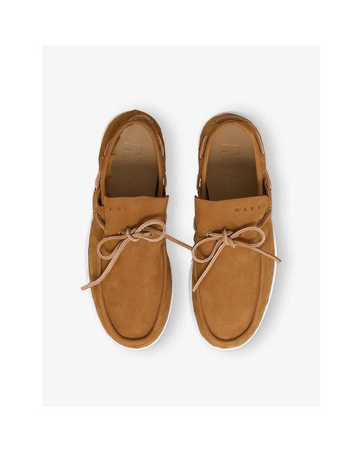 Marni Brown Nubuck Suede Boat Loafers