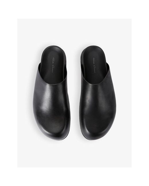 Rick Owens Black Granola Slip-On Flat Leather Mules for men