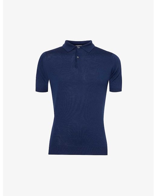 John Smedley Blue Payton Short-sleeved Wool-knit Polo Shirt Xx for men