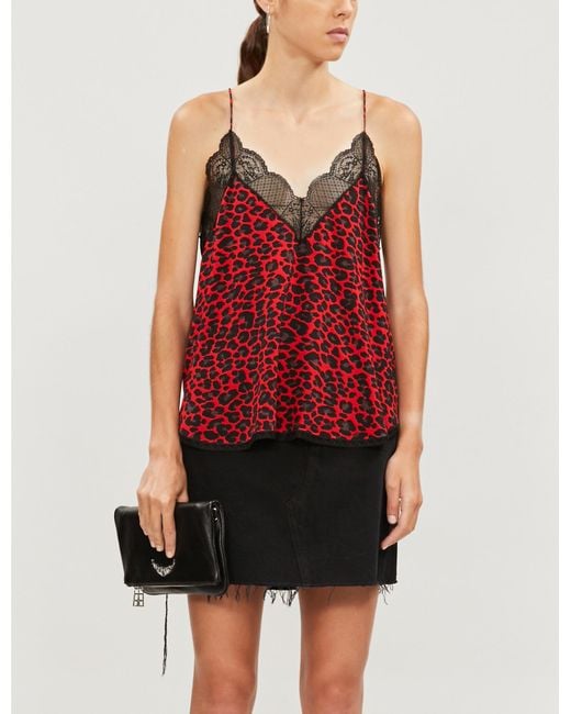 Zadig & Voltaire Red Christy Leopard-print Crepe Camisole Top