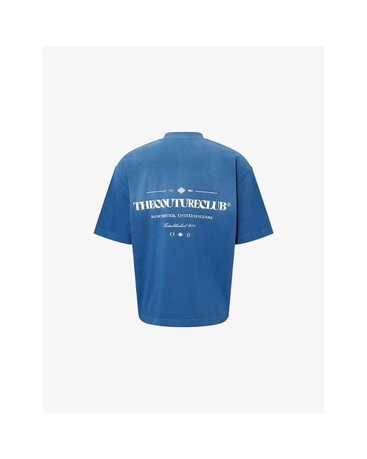 The Couture Club Blue Spray-Wash Logo-Print Cotton T-Shirt for men