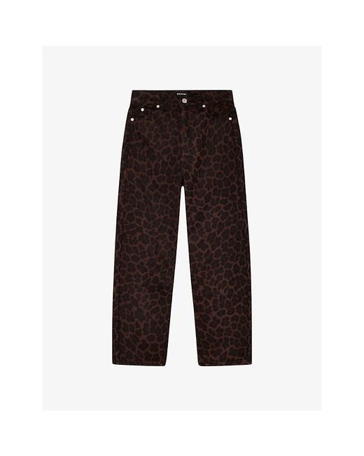 Whistles Black Leopard-Print Barrel-Leg Jean
