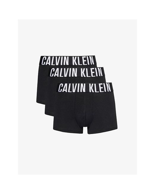 Calvin Klein Black Logo-waistband Pack Of Three Stretch-cotton Trunks for men
