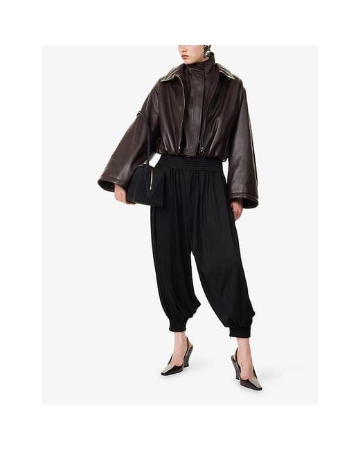 Alaïa Brown Layered Leather Bomber Jacket