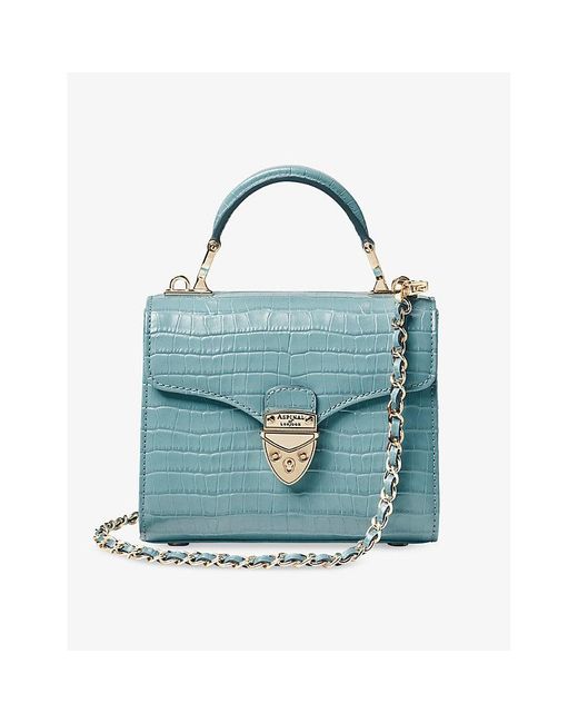 Aspinal Blue Mayfair Mini Croc-embossed Leather Shoulder Bag