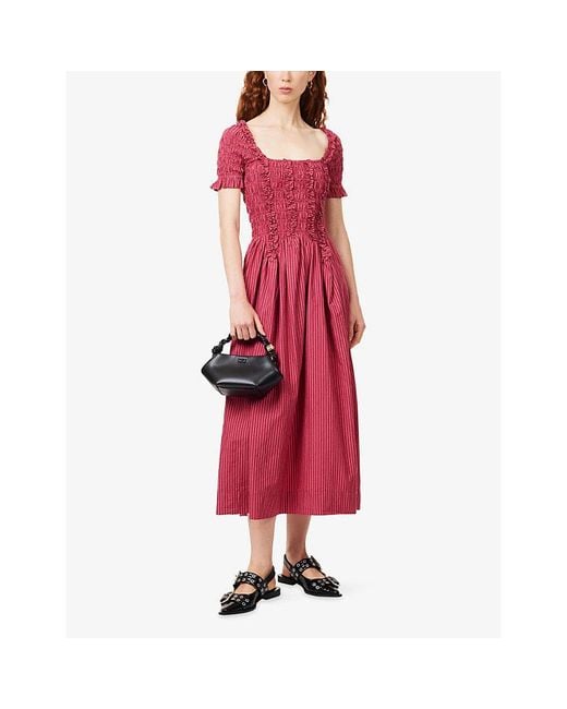 Damson Madder Pink Raphaela Ruffle Cotton Midi Dress