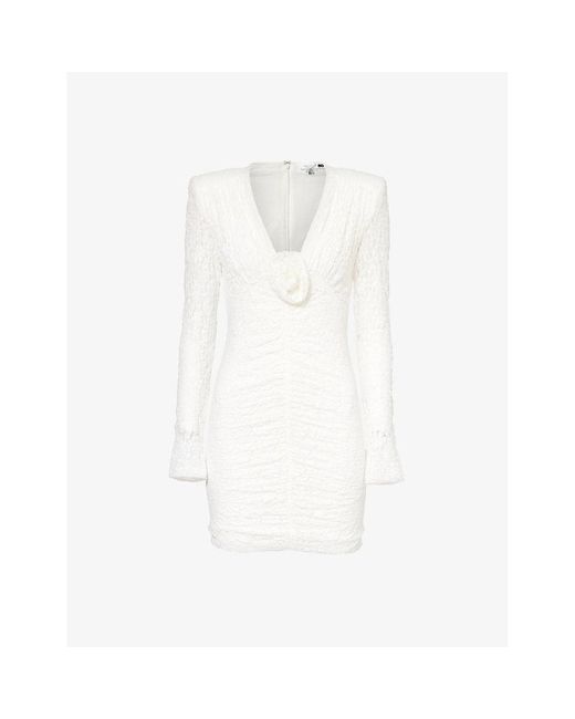 ROTATE BIRGER CHRISTENSEN White Floral-appliqué Ruched Recycled Polyamide-blend Lace Mini Dress