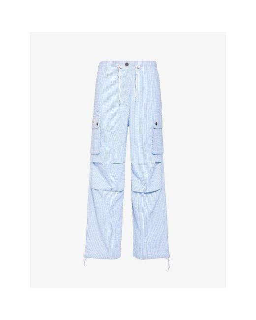 Obey Blue Shay Striped Cotton Cargo Trousers