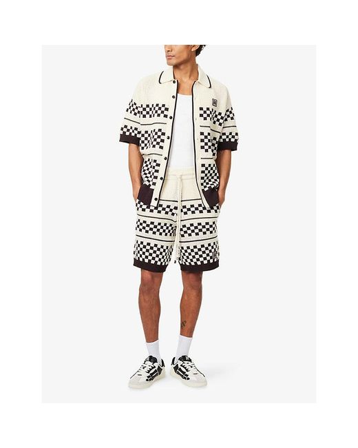 Amiri White Checkered Drawstring Wool-Blend Shorts for men