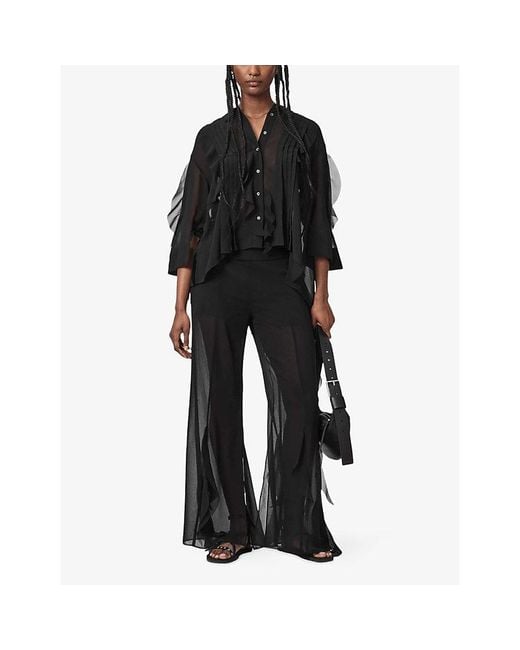 AllSaints Black Minna Pointed-Collar Woven Shirt