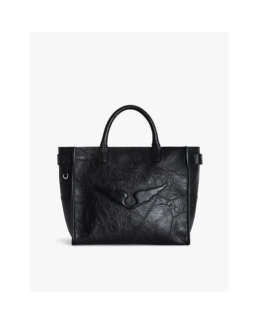 Zadig & Voltaire Black Angel Crinkle-Effect Leather Tote Bag