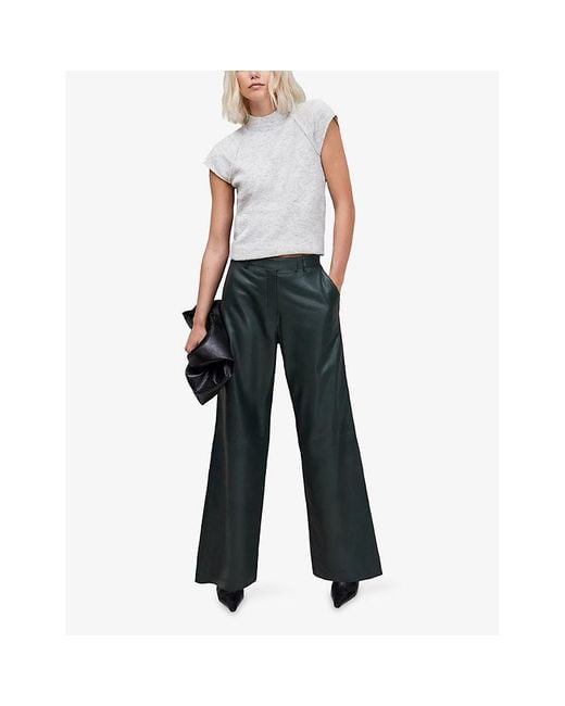 Ro&zo Green Wide-Leg High-Rise Leather Trousers