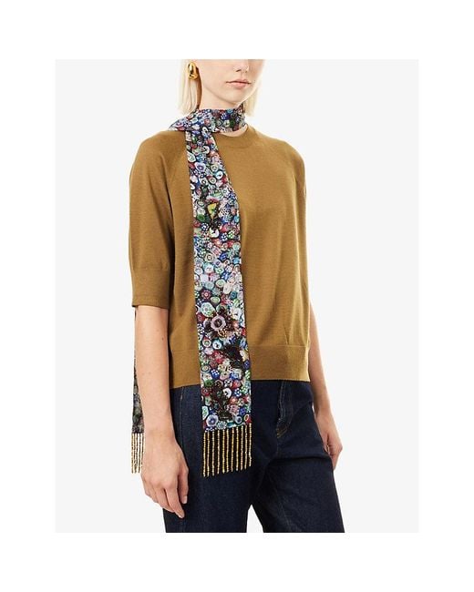 Dries Van Noten Blue Fani Embellished Woven Scarf