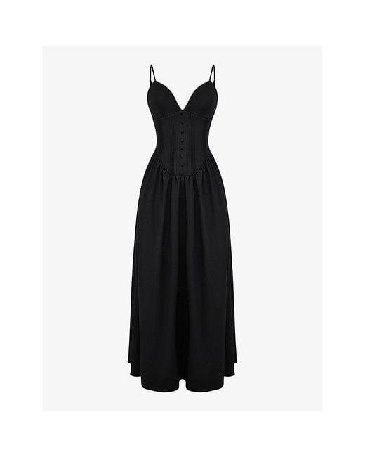 House Of Cb Black Lova Corseted Stretch-Woven Maxi Dress