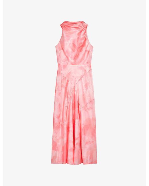 Ted Baker Pink Lilymay Floral-print Satin Midi Dress
