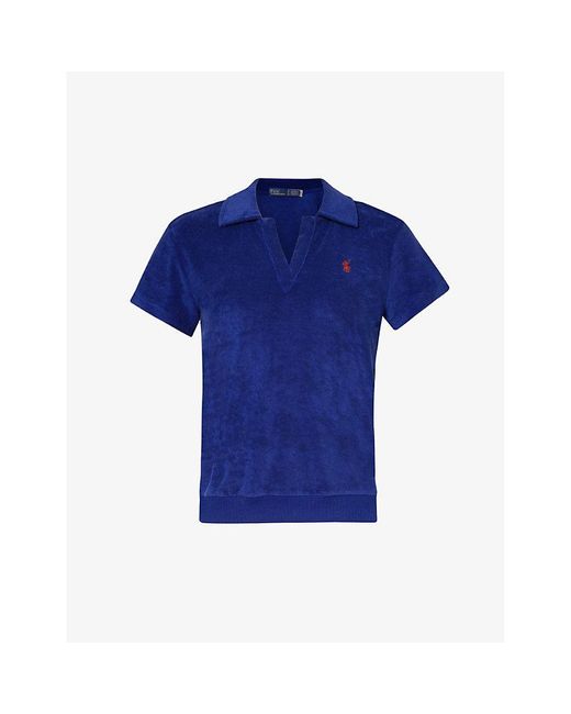 Polo Ralph Lauren Blue Logo-embroidered Cotton-blend Terry Polo Shirt