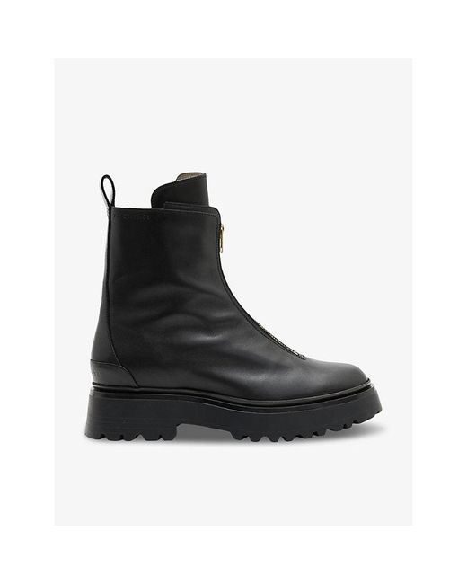 AllSaints Black Ophelia Zip-embellished Leather Ankle Boots