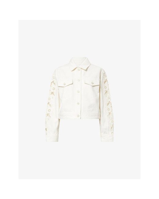 PAIGE White Michele Embroidered Denim Jacket