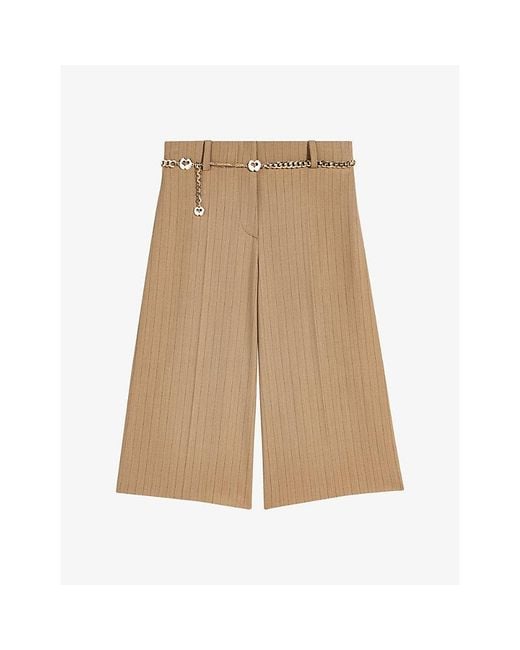 Maje Natural Tailored High-Rise Stretch Wool-Blend Bermuda Shorts