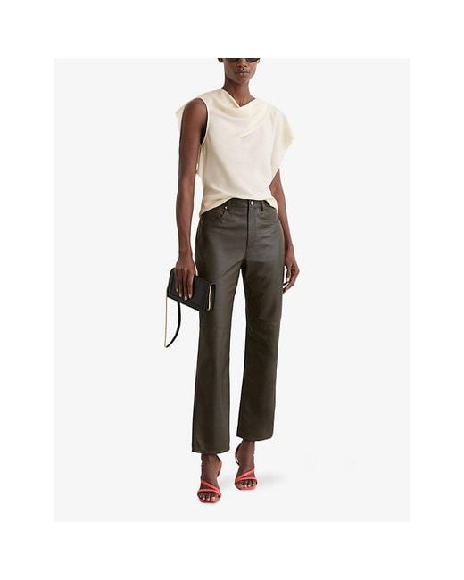 Reiss White Natalie Drape-Neck Woven Top