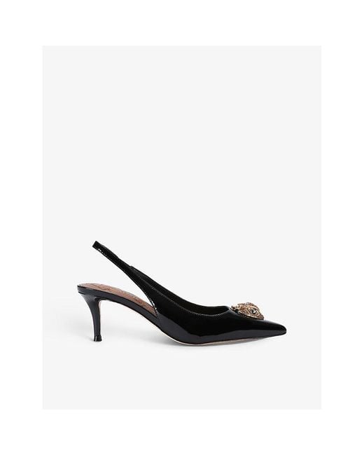 Kurt Geiger Black Belgravia Crystal-Embellished Eagle-Head Patent Sling Back Sandals