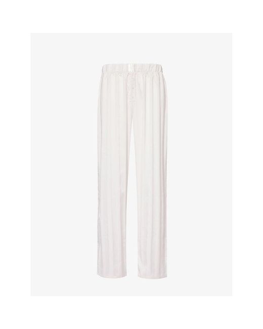 Lounge Underwear White Striped Relaxed-Fit Stretch-Recycled Polyester Pyjama Trousers