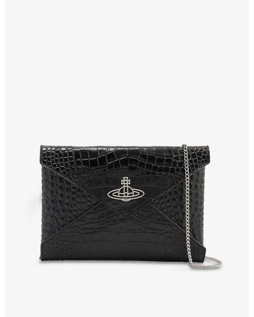 Vivienne Westwood Black Victoria Leather Envelope Clutch Bag