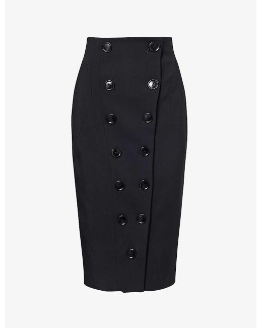 Alaïa Black Buttoned Slim-fit Stretch-wool Midi Skirt