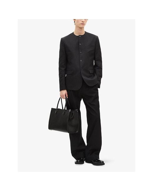 The Kooples Black Collarless Regular-Fit Cotton And Linen-Blend Jacket for men