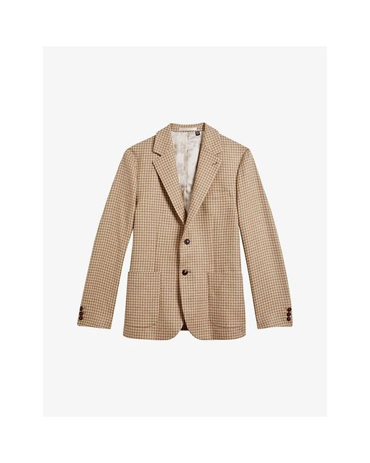 Ted Baker Natural Daars Houndstooth-pattern Slim-fit Cotton-blend Blazer for men