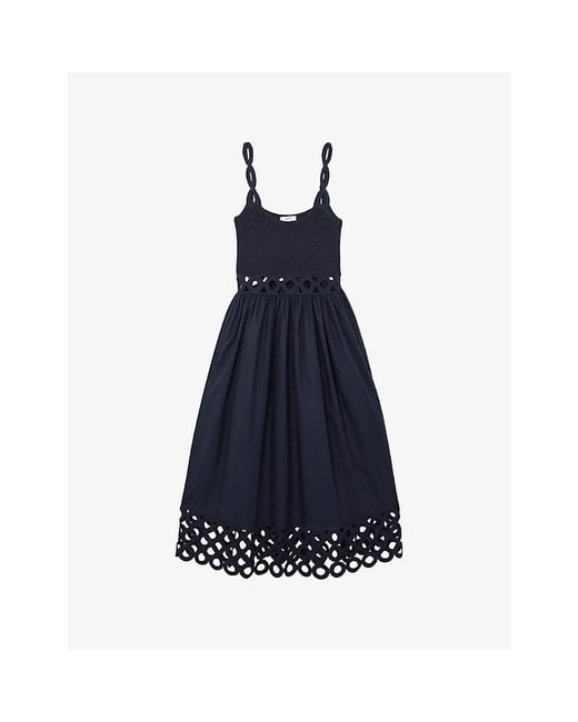 Reiss Blue Rita Cut-Out Knitted And Cotton Midi Dress