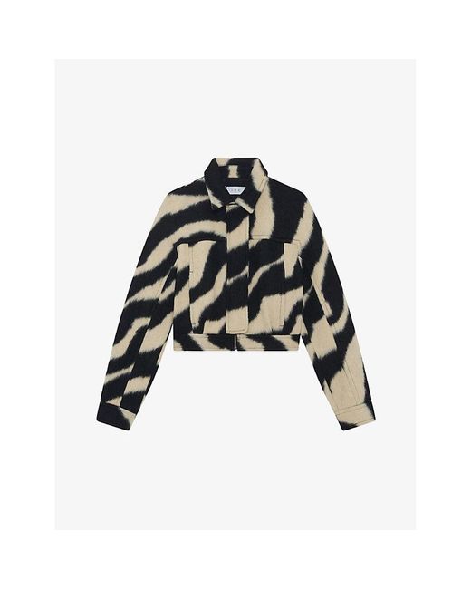 IRO Black Eraki Zebra-print Cropped Wool-blend Jacket