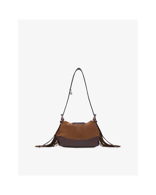 Maje Brown Miss M Mini Suede And Leather Shoulder Bag