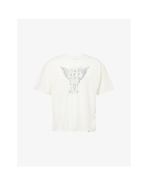 Represent White Logo-Print Crewneck Cotton-Blend T-Shirt for men